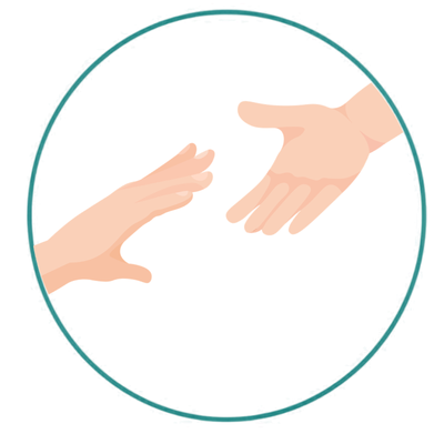 Drawn image of two hands reaching across to meet each other